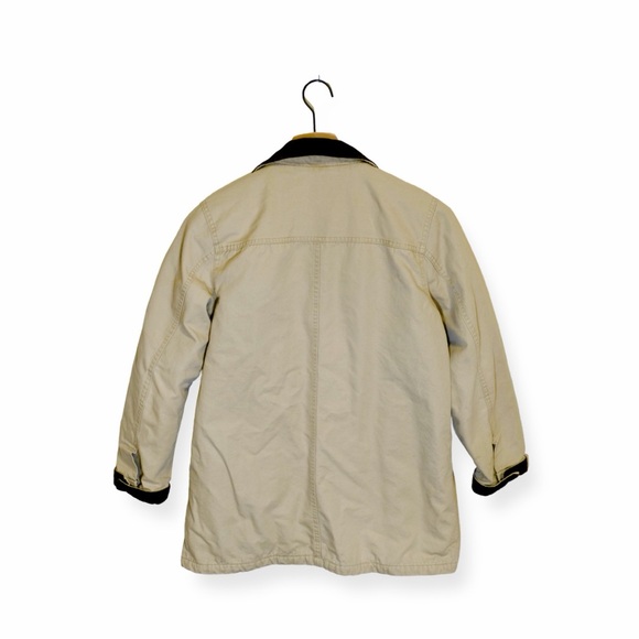 Lands’ End Beige Chore Jacket Brown Collar | Barn Coat Utility Style | MP - Picture 3 of 8